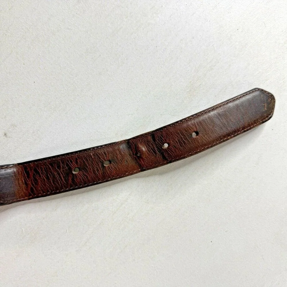 Columbia Vintage‎ Brown Leather Belt with Guatemalan Fabric Inlay Size 44